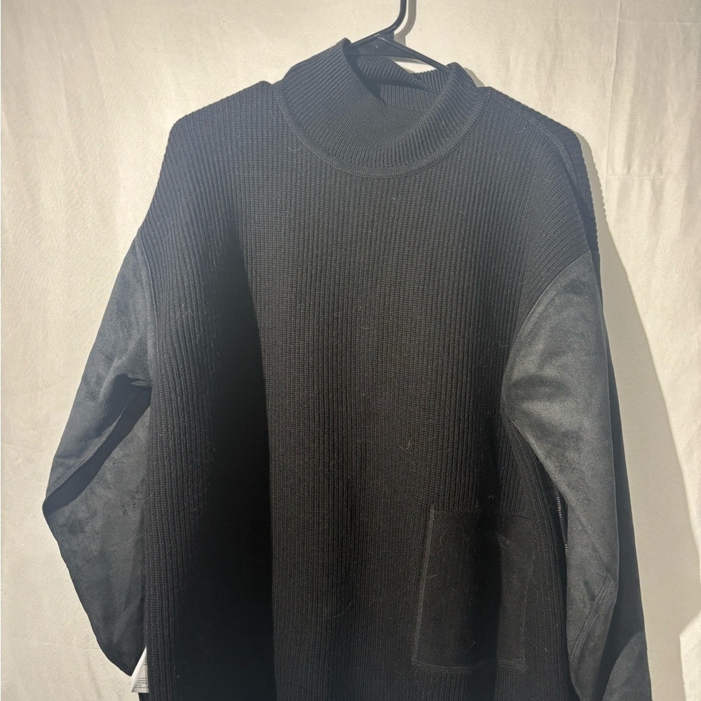 Hugo Boss Black Turtleneck Sweater with Leather Sleeves - Picture 7 of 10